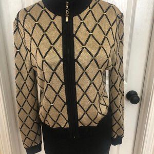 Vintage St. John by Marie Gray - Gold and Black Knit Zip Sweater - Small